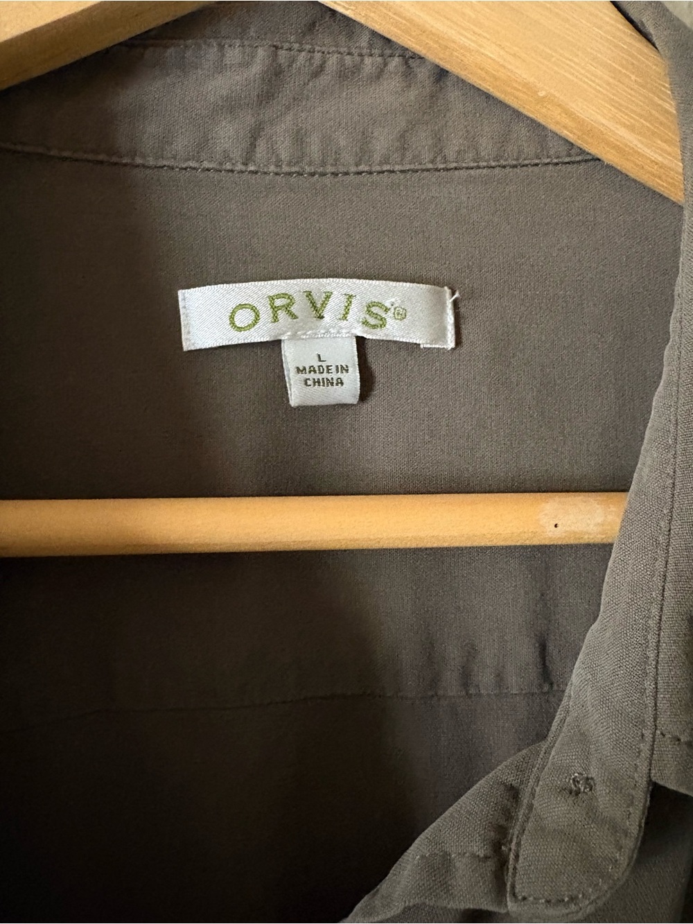 Orvis 100% Silk Button Up Blouse Women's Large Olive Taupe Shirt - Picture 2 of 7